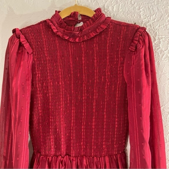 Lulu’s Cheerful Charmer Wine Red Lurex Long Sleeve Mini Dress - Picture 4 of 13